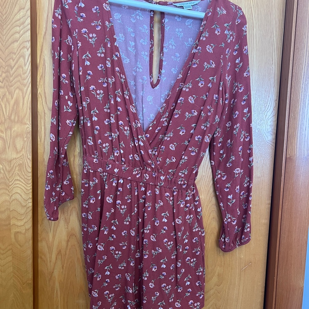 American Eagle Outfitters Floral Long Sleeve Romper - Rust
